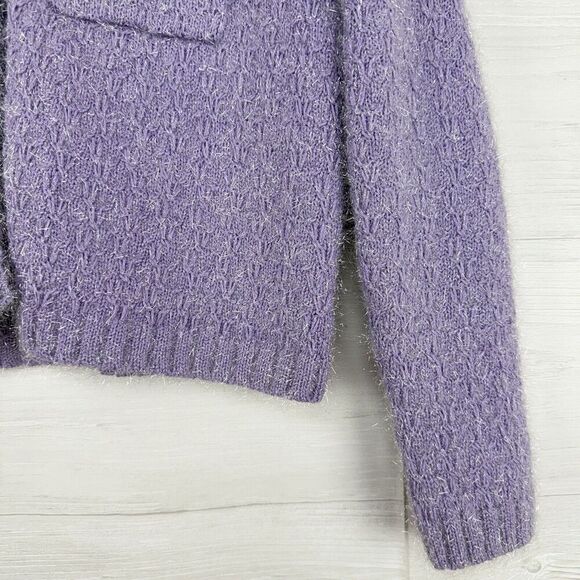 Maje Purple Cardigan Size 1 Small Lurex Knit Pearl Cluster‎ Buttons Ballet Core - Picture 4 of 16